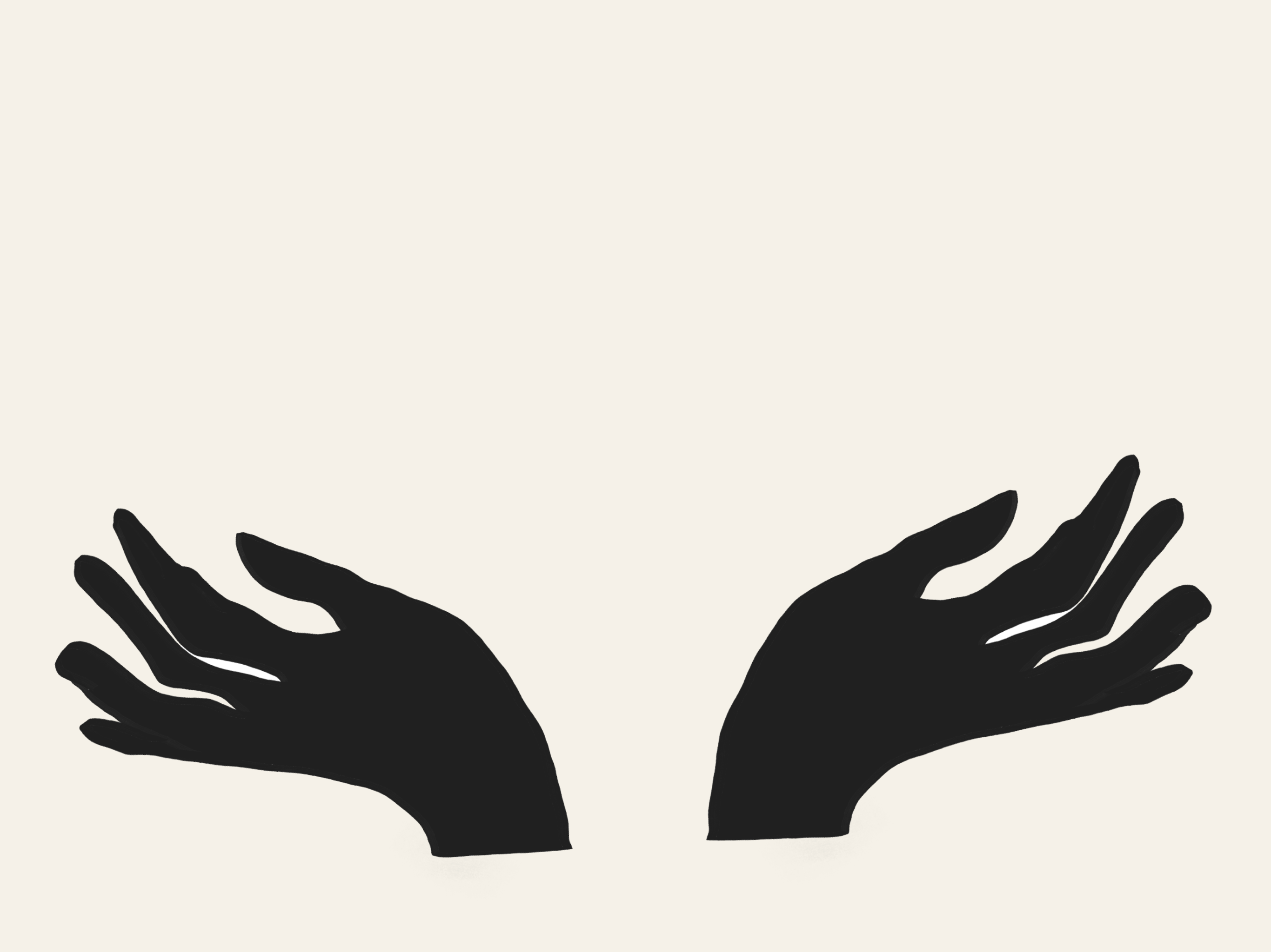 Two open hands silhouetted on cream — reaching upward